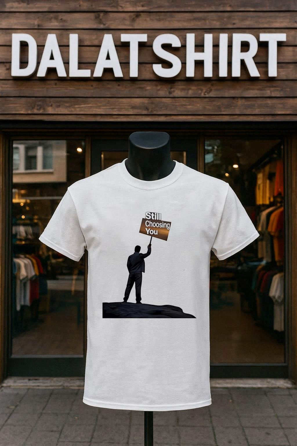 Still Choosing You Man Holding Sign On Hill - Adult & Kids T-Shirts, Sweatshirts & Hoodies apparel design preview 1