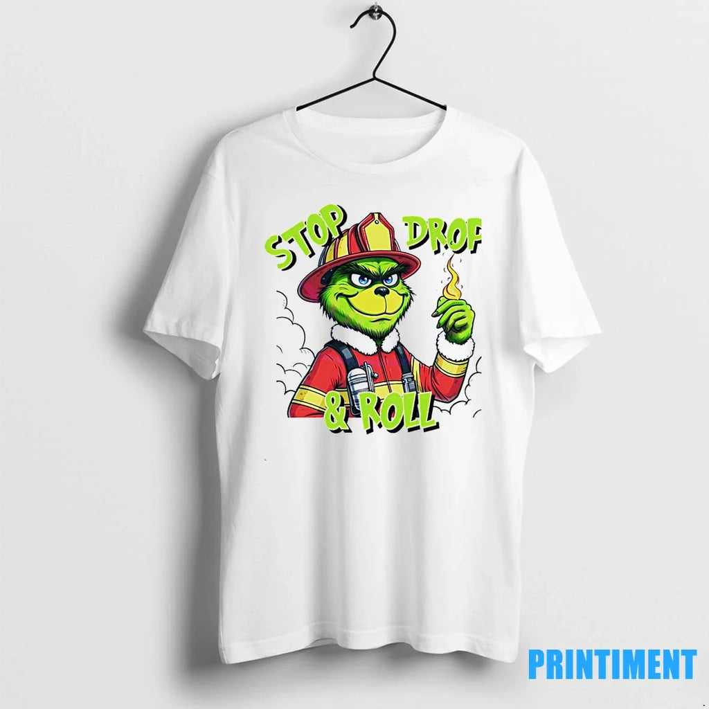 Stop Drop And Roll Grinch Christmas Fireman Sweater - Adult & Kids T-Shirts, Sweatshirts & Hoodies apparel design preview 1