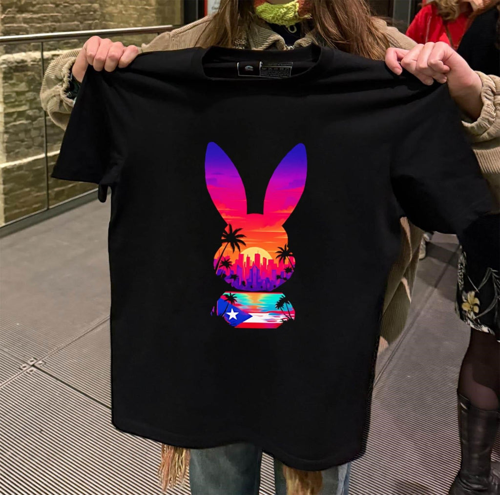 Sunset Cityscape Palm Trees Puerto Rico Flag Bunny - Adult & Kids T-Shirts, Sweatshirts & Hoodies apparel design preview 2