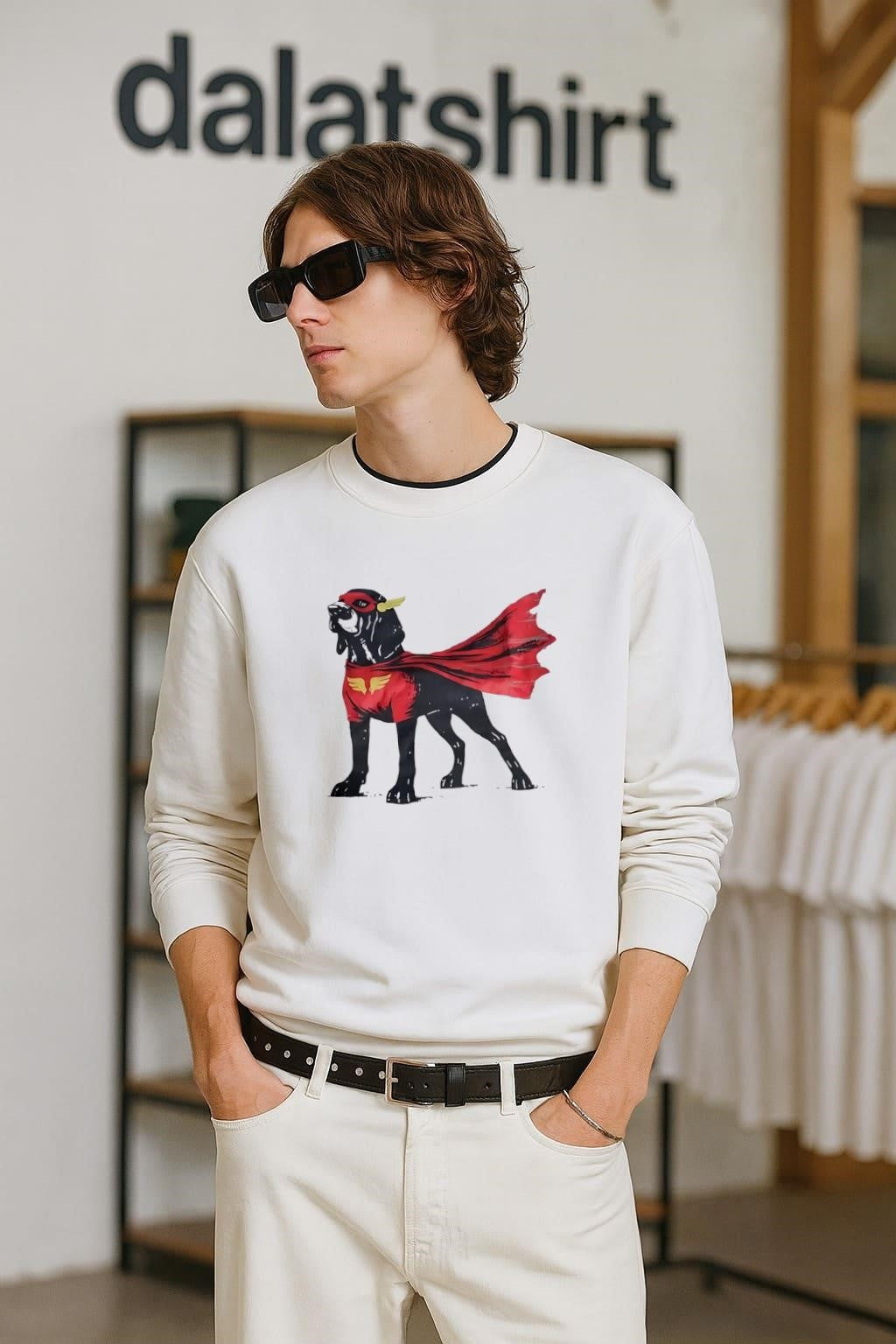Superhero Bloodhound Dog Wearing Red Cape Mask - Adult & Kids T-Shirts, Sweatshirts & Hoodies apparel design preview 2