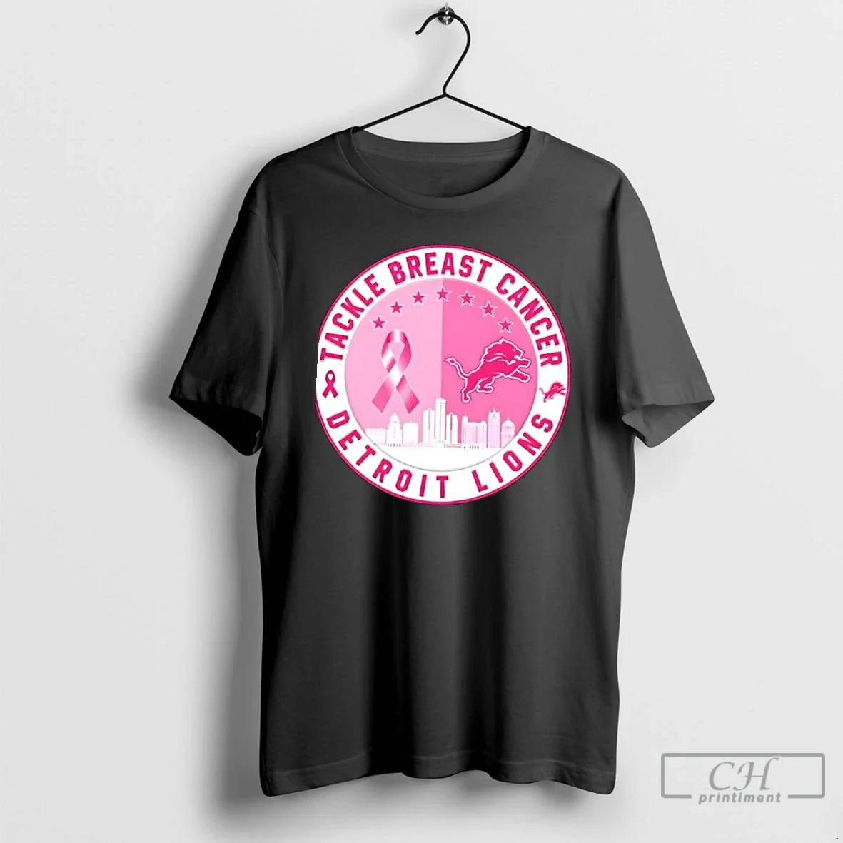 Tackle Breast Cancer Detroit Lions Football Skyline - Adult & Kids T-Shirts, Sweatshirts & Hoodies apparel design preview 1