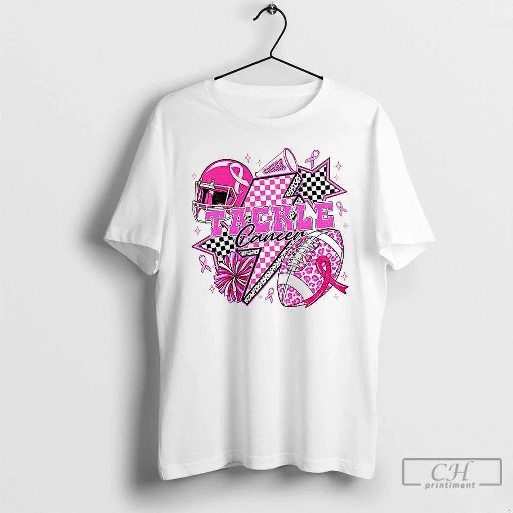 Tackle Cancer Pink Football Cheer Breast Awareness - Adult & Kids T-Shirts, Sweatshirts & Hoodies apparel design preview 1