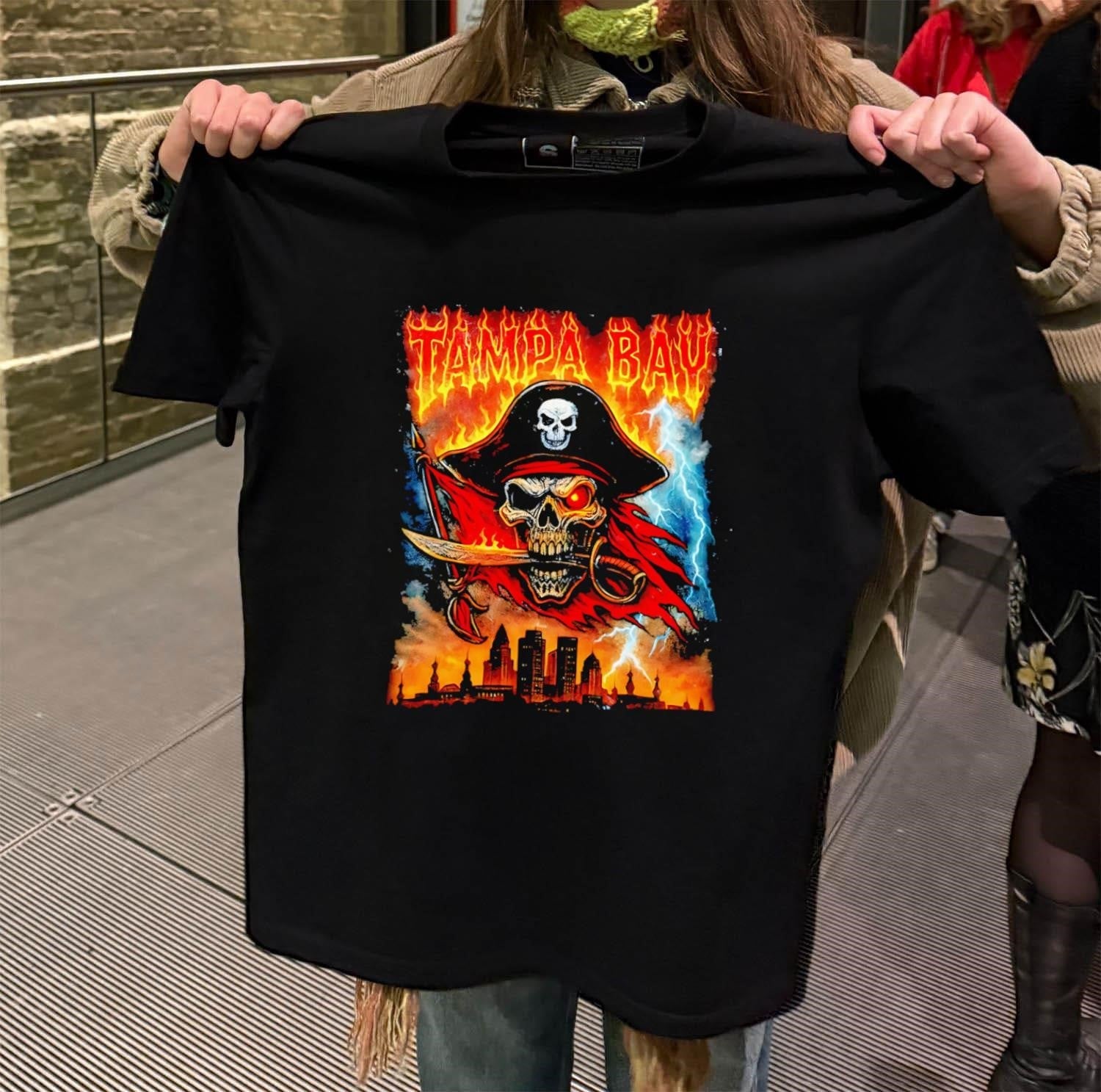 Tampa Bay Pirate Skull Sword Lightning City Skyline - Adult & Kids T-Shirts, Sweatshirts & Hoodies apparel design preview 2