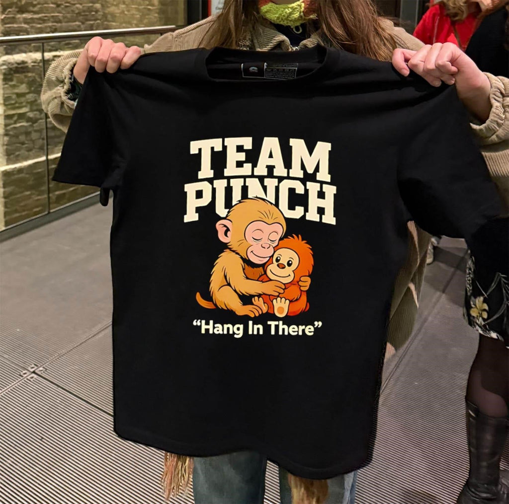 Team Punch Hang In There brown monkey hugging - Adult & Kids T-Shirts, Sweatshirts & Hoodies apparel design preview 2