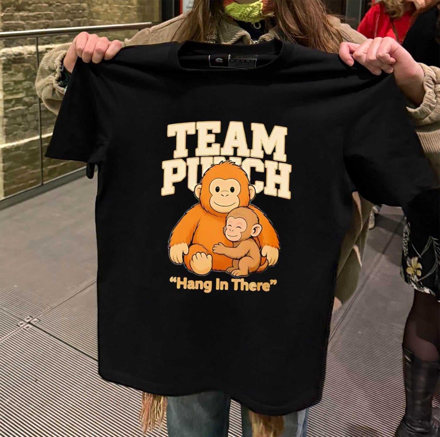 Team Punch Hang In There orange monkey hugging - Adult & Kids T-Shirts, Sweatshirts & Hoodies apparel design preview 2