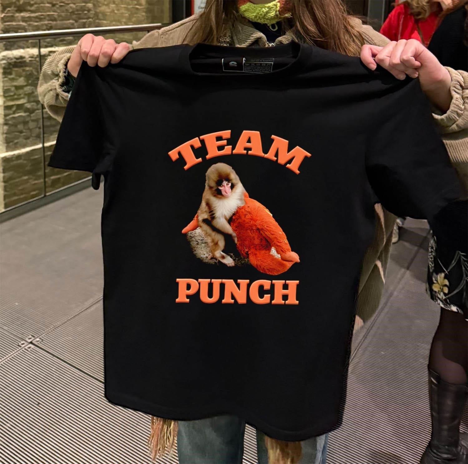 Team Punch Japanese Macaque Monkey Holding Orange - Adult & Kids T-Shirts, Sweatshirts & Hoodies apparel design preview 2