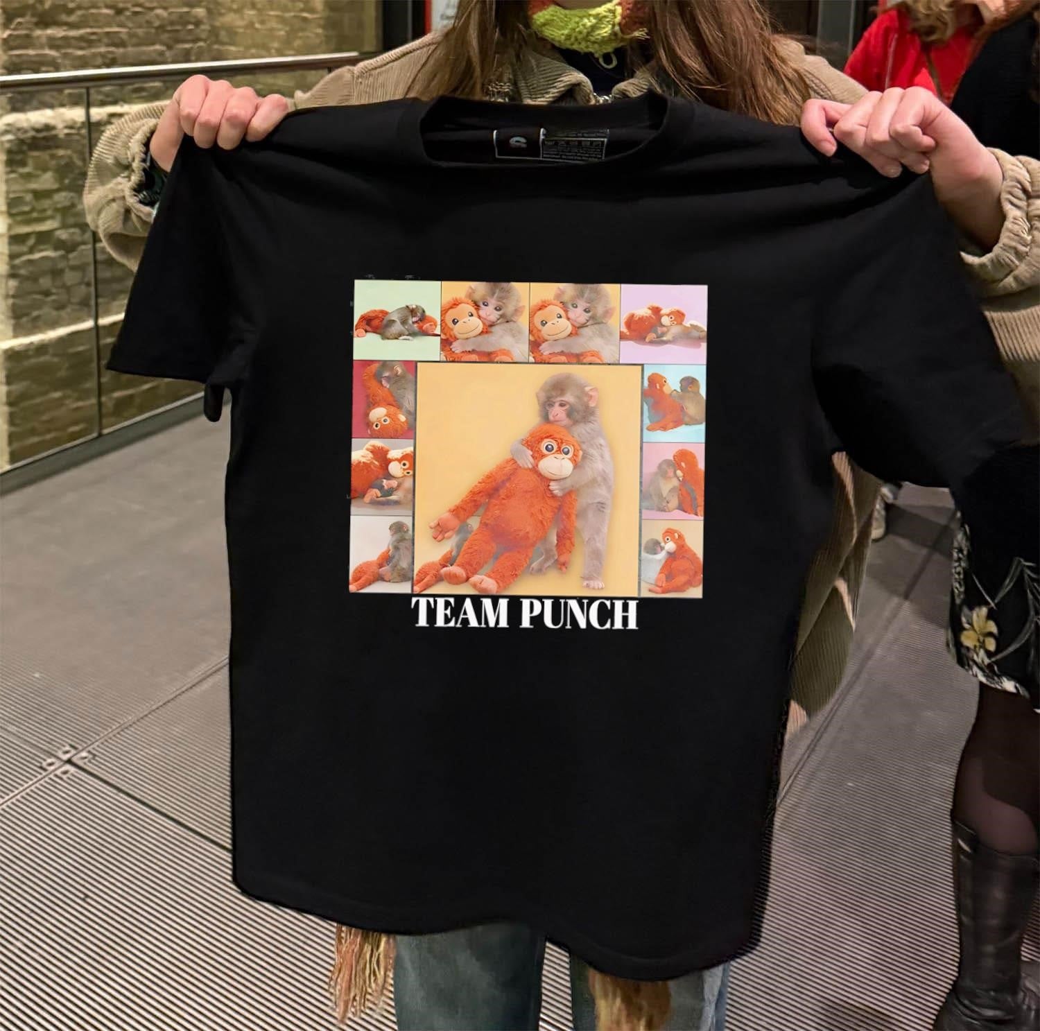 Team Punch Monkey Hugging Large Plush Toy - Adult & Kids T-Shirts, Sweatshirts & Hoodies apparel design preview 2