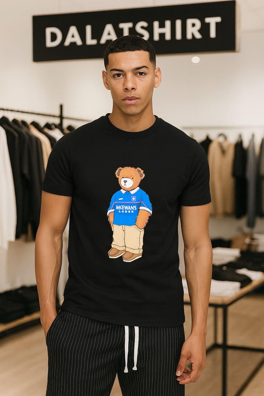 Teddy Bear Wearing Blue McEwan's Lager Rangers - Adult & Kids T-Shirts, Sweatshirts & Hoodies apparel design preview 1