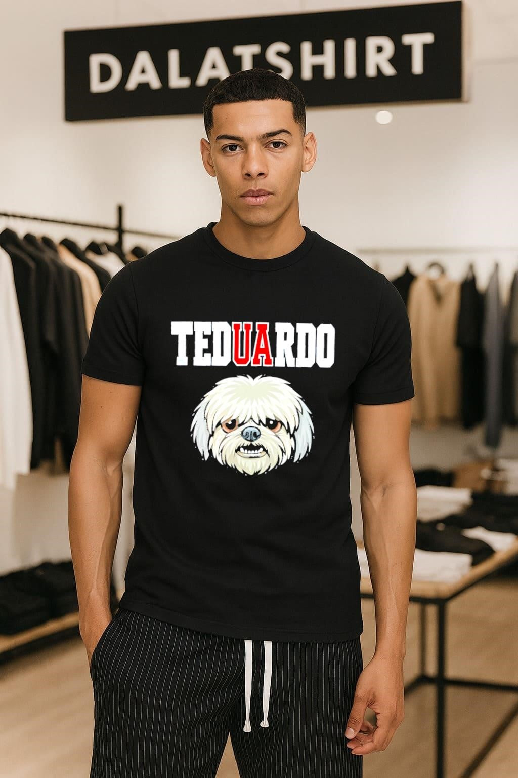 Teduardo White Shih Tzu Dog Face Graphic Portrait - Adult & Kids T-Shirts, Sweatshirts & Hoodies apparel design preview 1