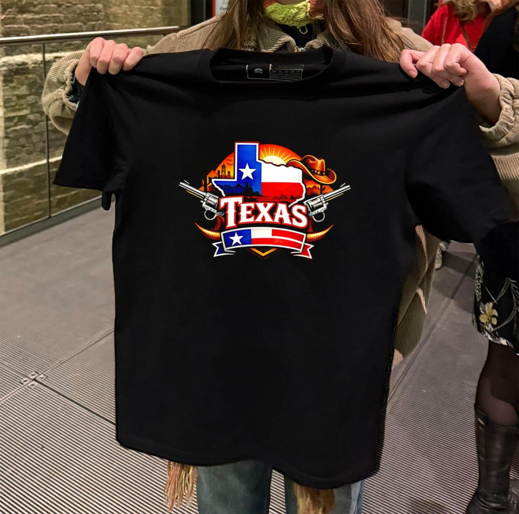 Texas State Flag Map Cowboy Hat Revolvers Desert - Adult & Kids T-Shirts, Sweatshirts & Hoodies apparel design preview 2