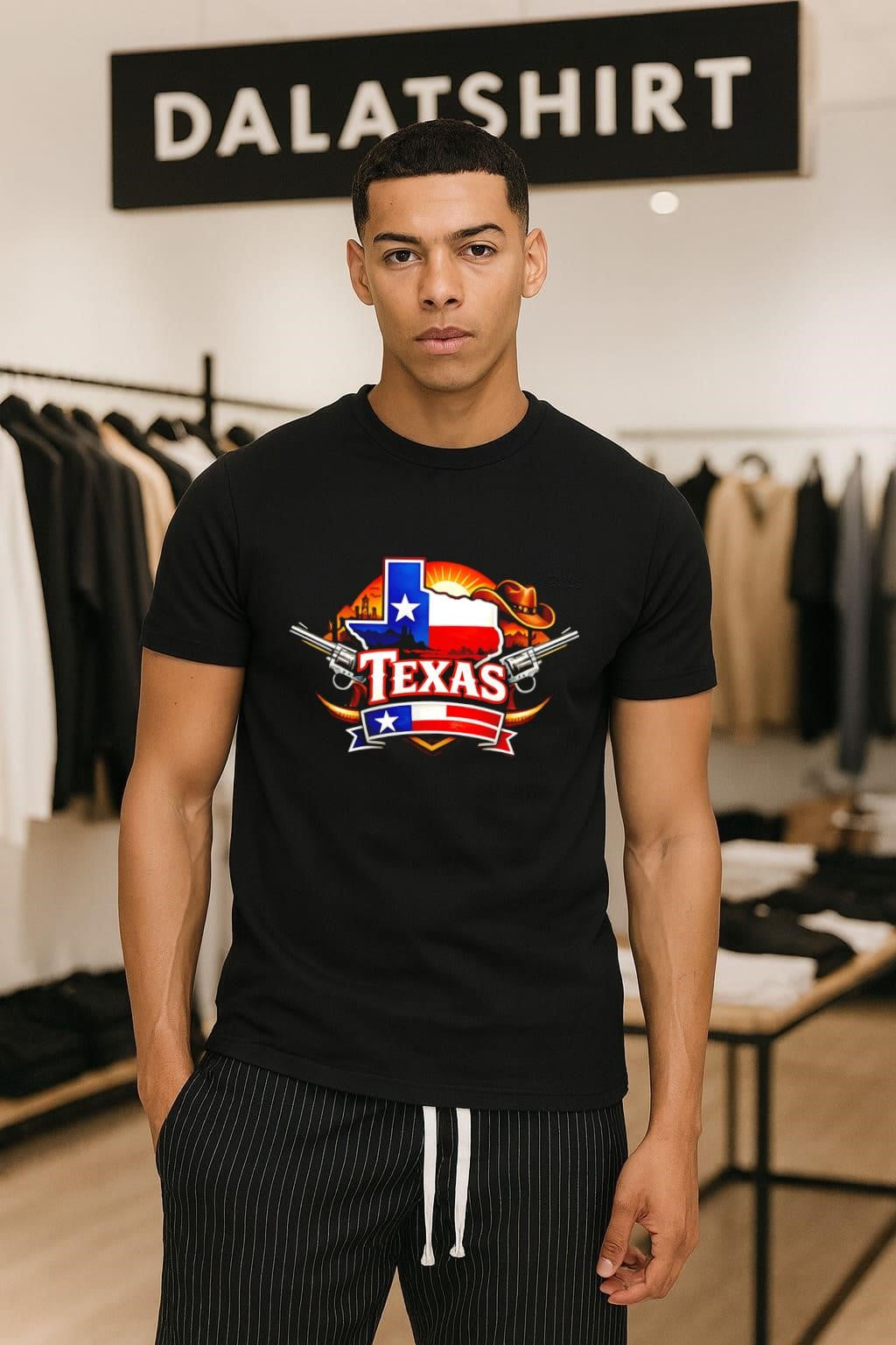 Texas State Flag Map Cowboy Hat Revolvers Desert - Adult & Kids T-Shirts, Sweatshirts & Hoodies apparel design preview 1