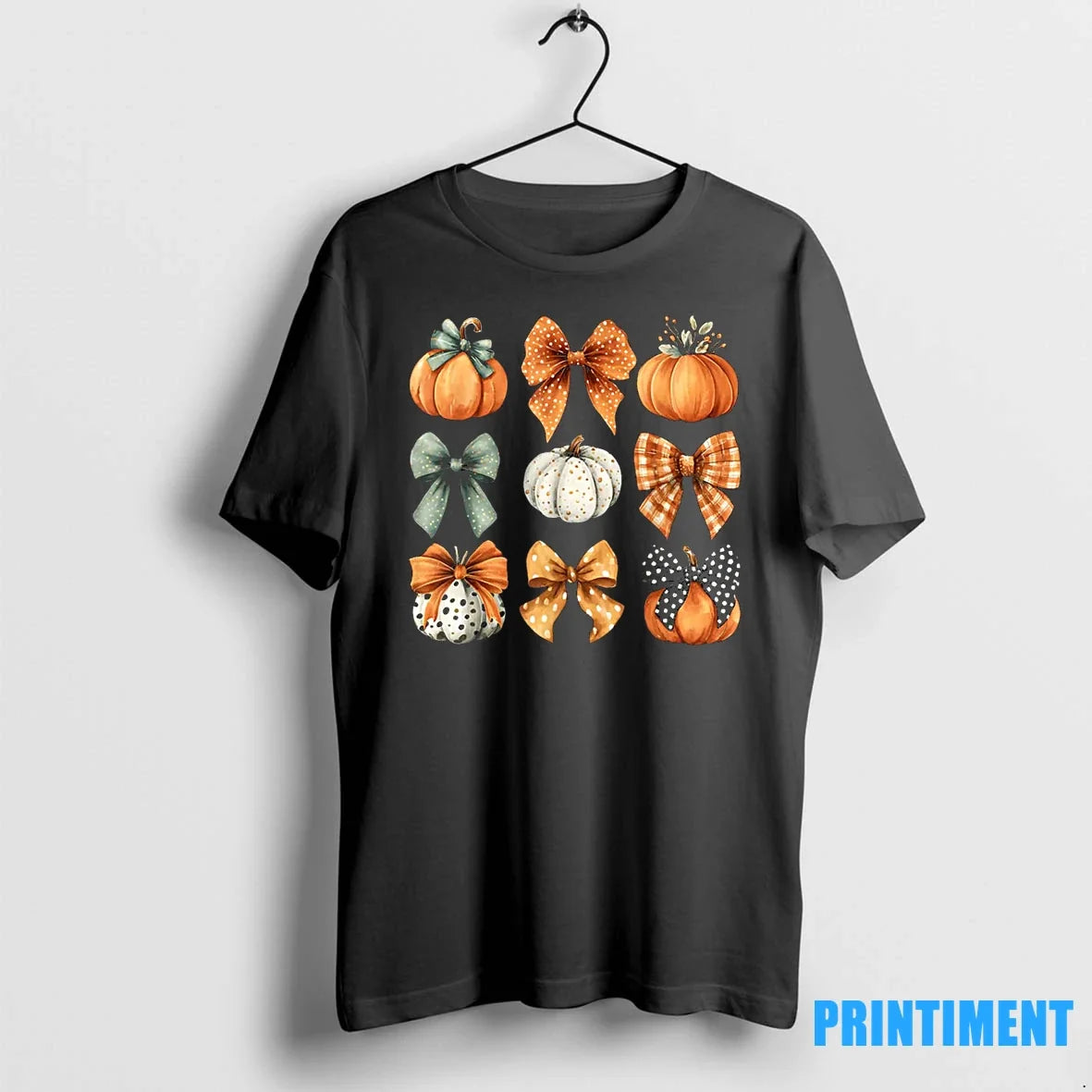 Thanksgiving Autumn Fall Leaves Coquette Bow Pumpkin - Adult & Kids T-Shirts, Sweatshirts & Hoodies apparel design preview 1