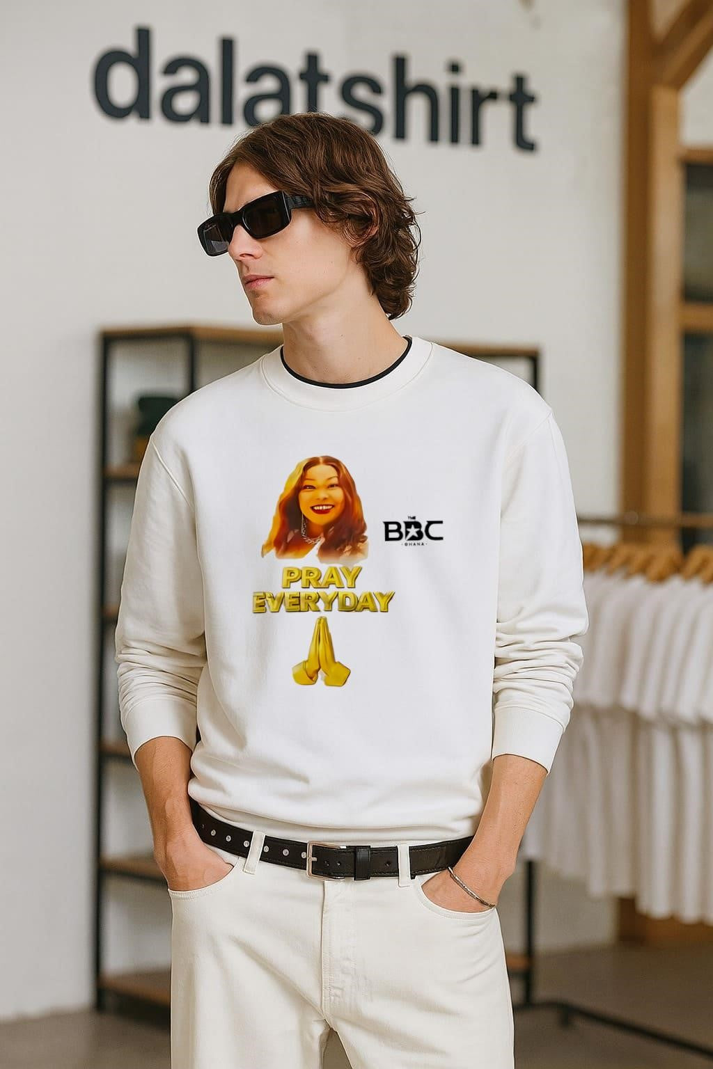 The BBC Ghana Pray Everyday Gold Text Praying Hands - Adult & Kids T-Shirts, Sweatshirts & Hoodies apparel design preview 2
