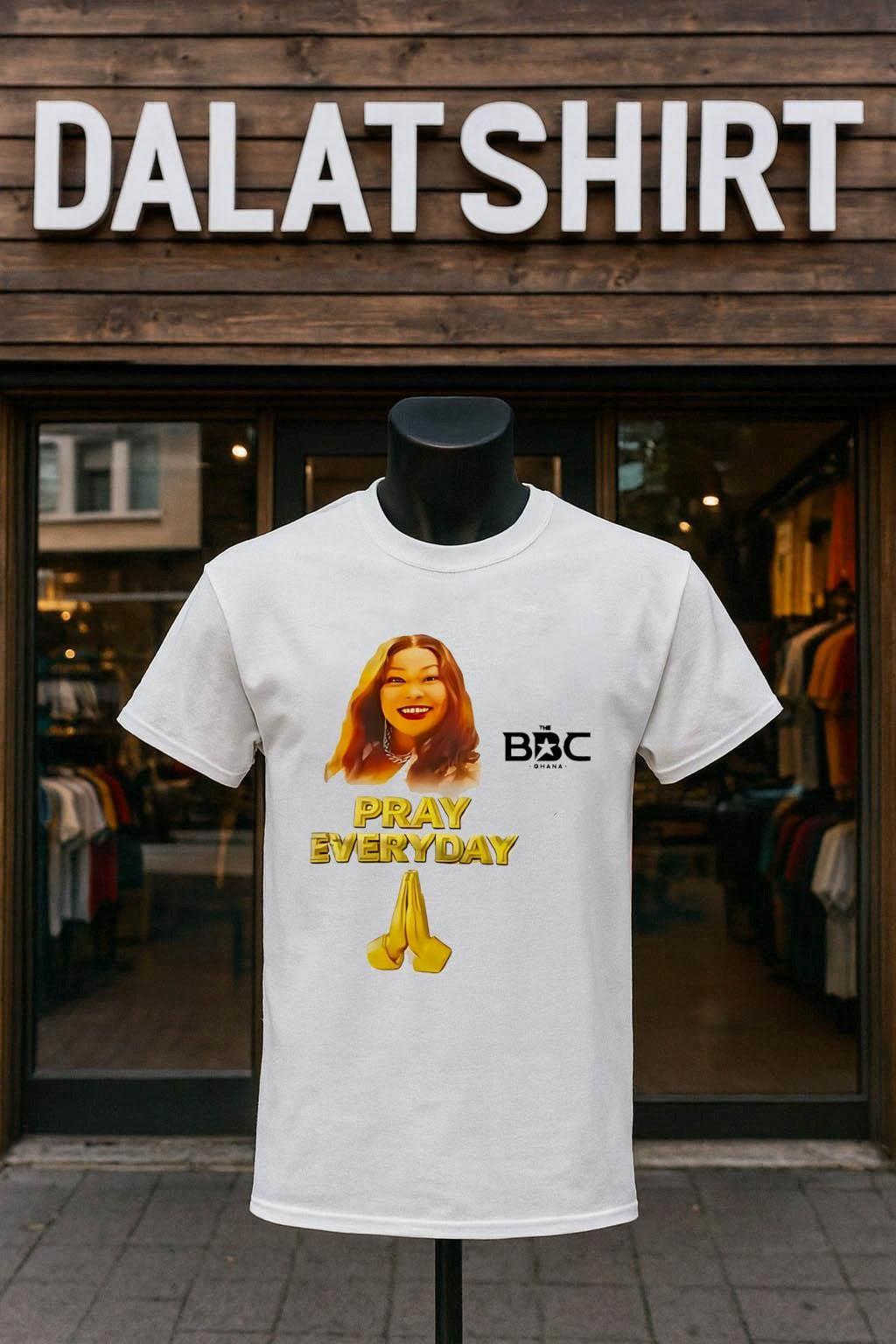 The BBC Ghana Pray Everyday Gold Text Praying Hands - Adult & Kids T-Shirts, Sweatshirts & Hoodies apparel design preview 1