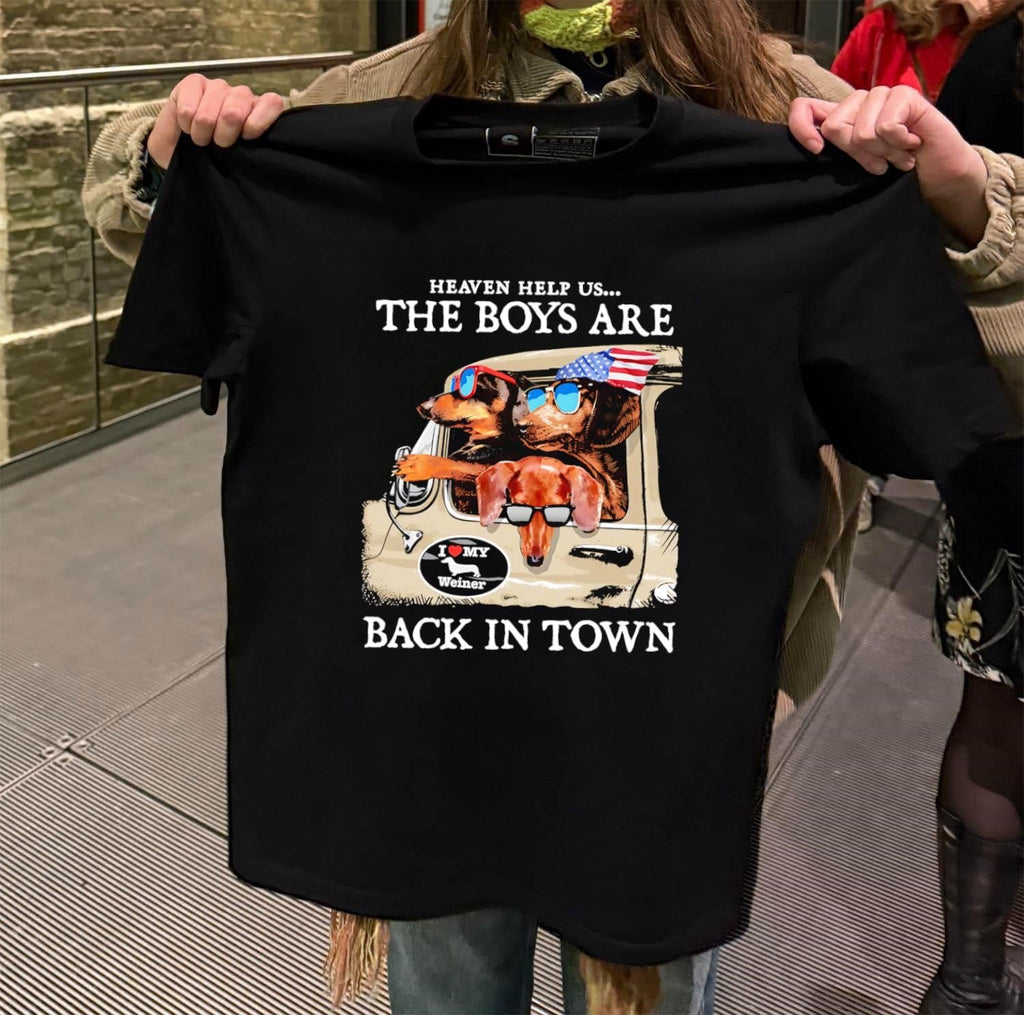 The Boys Are Back In Town Dachshunds Truck - Adult & Kids T-Shirts, Sweatshirts & Hoodies apparel design preview 2