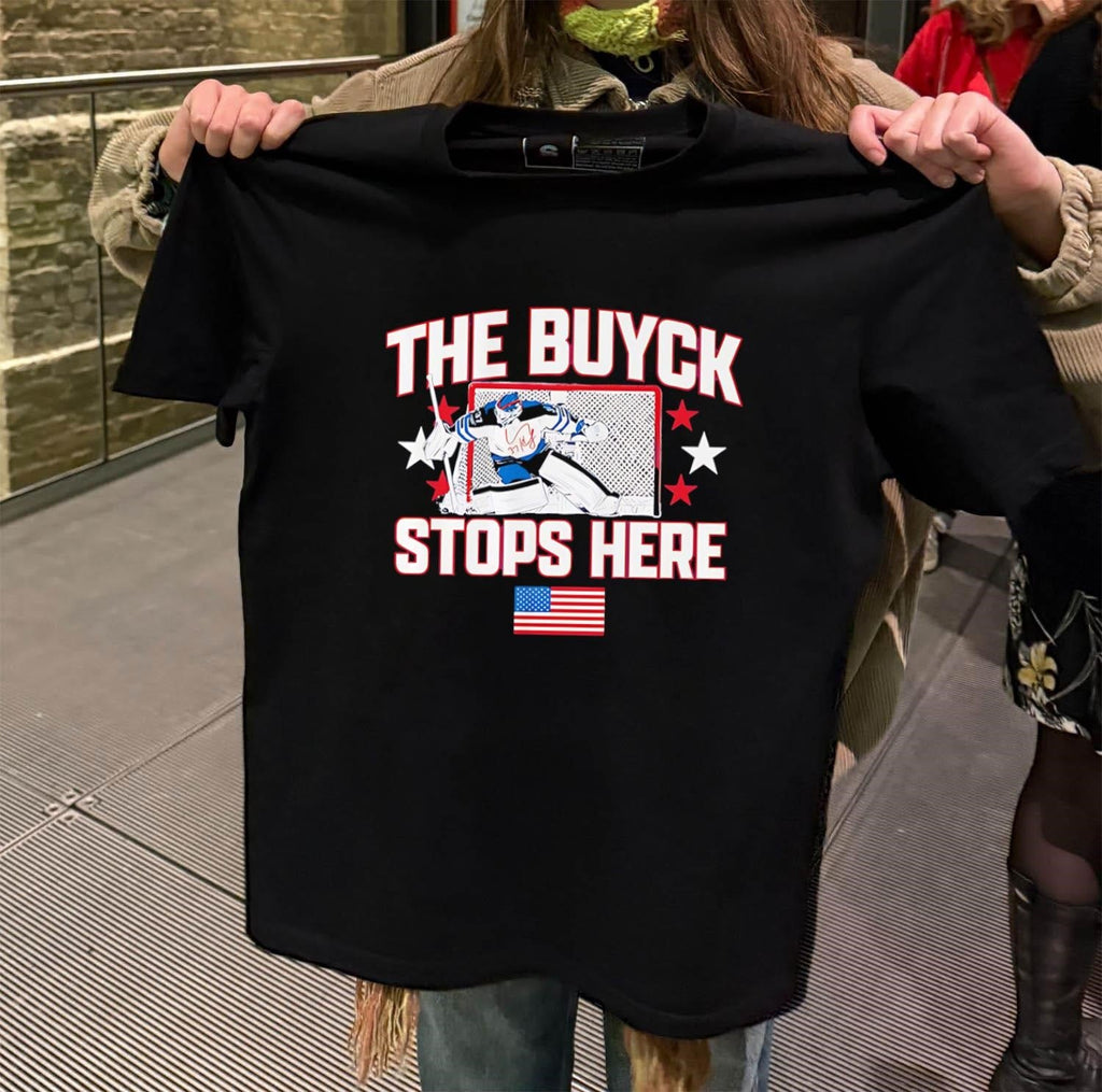 The Buyck Stops Here Hockey Goalie USA Flag - Adult & Kids T-Shirts, Sweatshirts & Hoodies apparel design preview 2