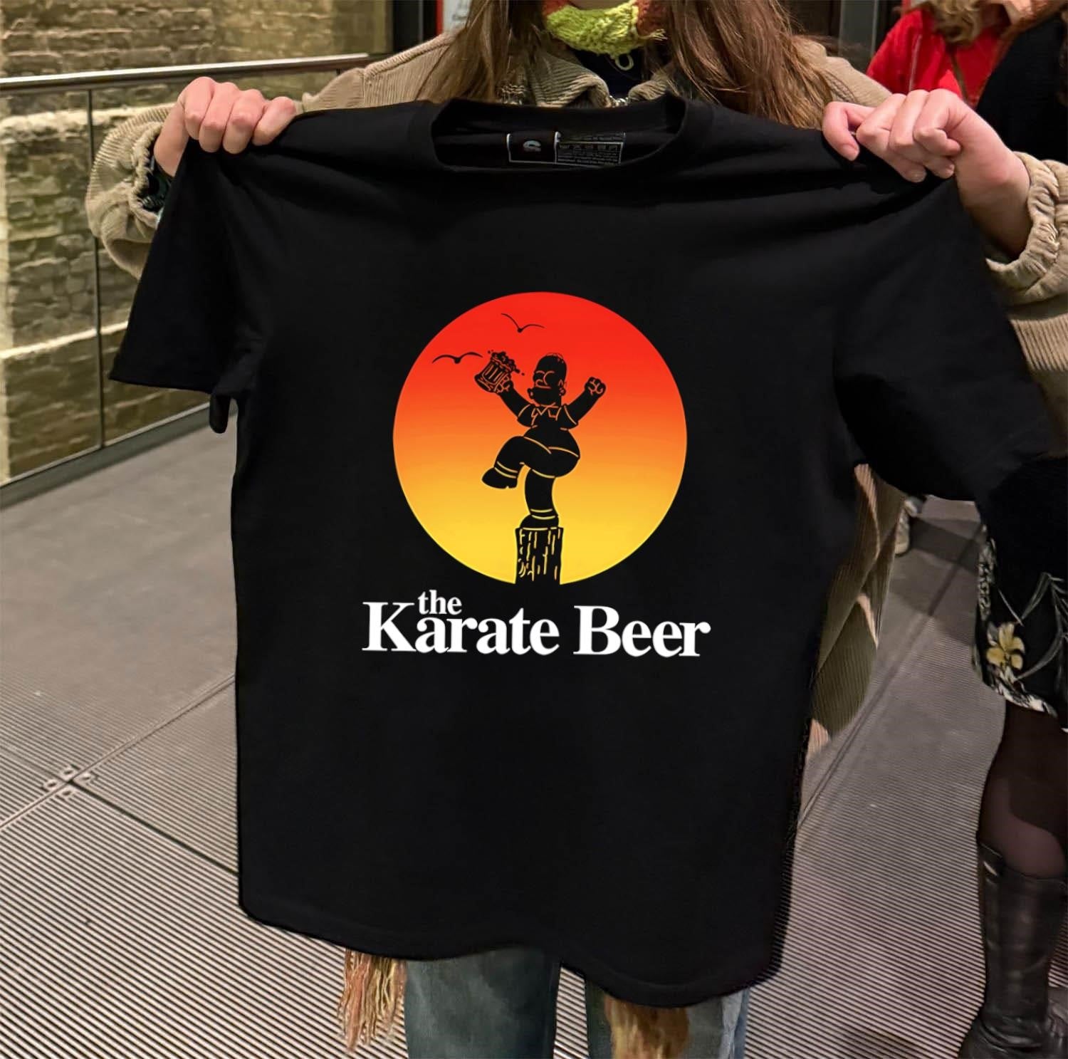 The Karate Kid Homer Simpson Holding Beer Mug Crane - Adult & Kids T-Shirts, Sweatshirts & Hoodies apparel design preview 2