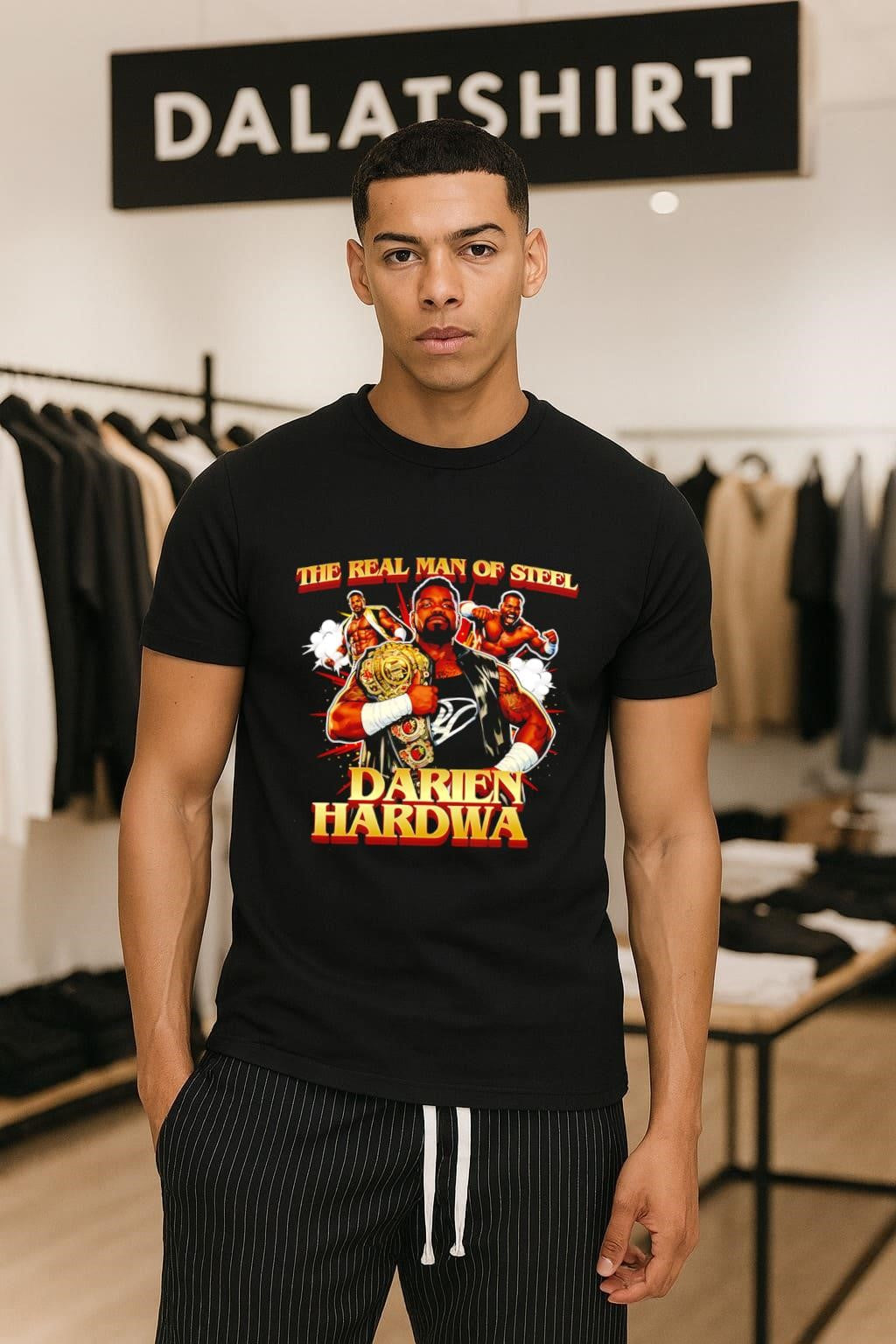 The Real Man Of Steel Darien Hardwa Wrestling - Adult & Kids T-Shirts, Sweatshirts & Hoodies apparel design preview 1