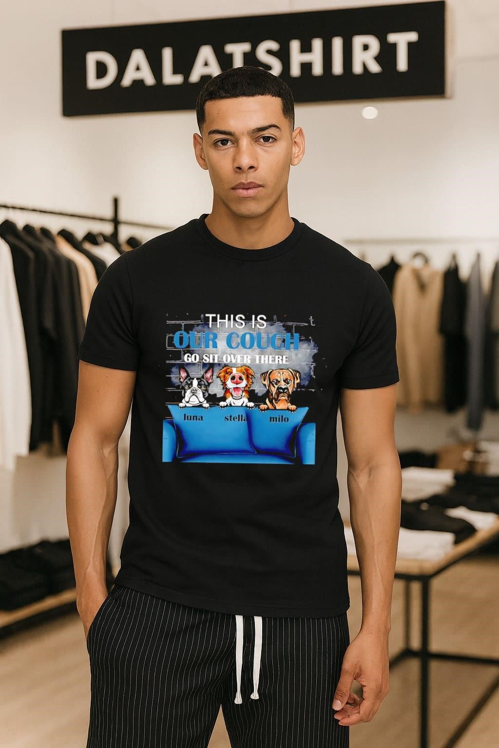This Is Our Couch Go Sit Over There Luna Stella Milo - Adult & Kids T-Shirts, Sweatshirts & Hoodies apparel design preview 1