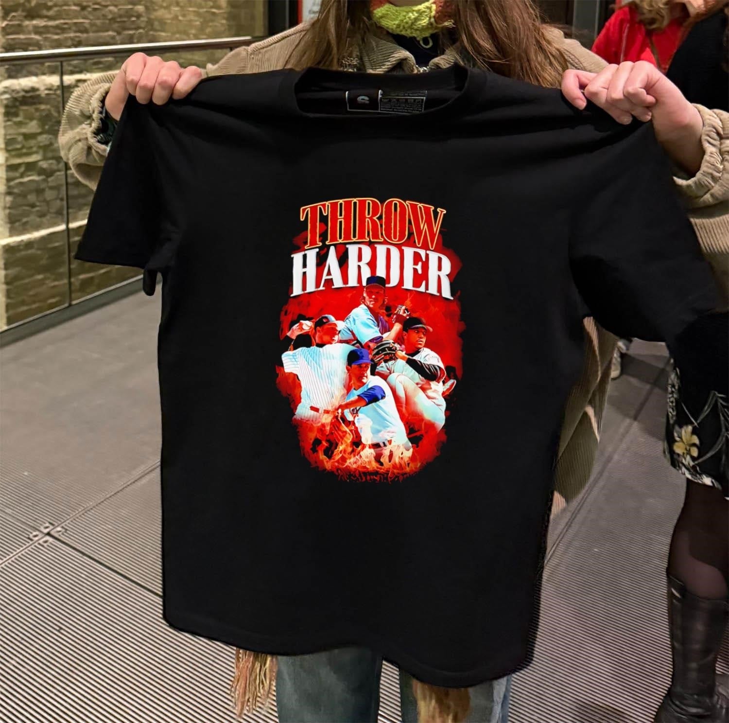 Throw Harder Randy Johnson Pedro Martinez pitching - Adult & Kids T-Shirts, Sweatshirts & Hoodies apparel design preview 2