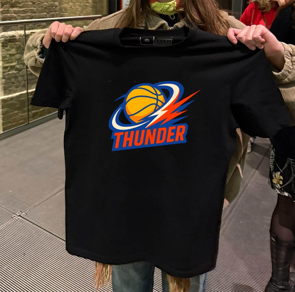 Thunder basketball lightning bolt orange and navy - Adult & Kids T-Shirts, Sweatshirts & Hoodies apparel design preview 2