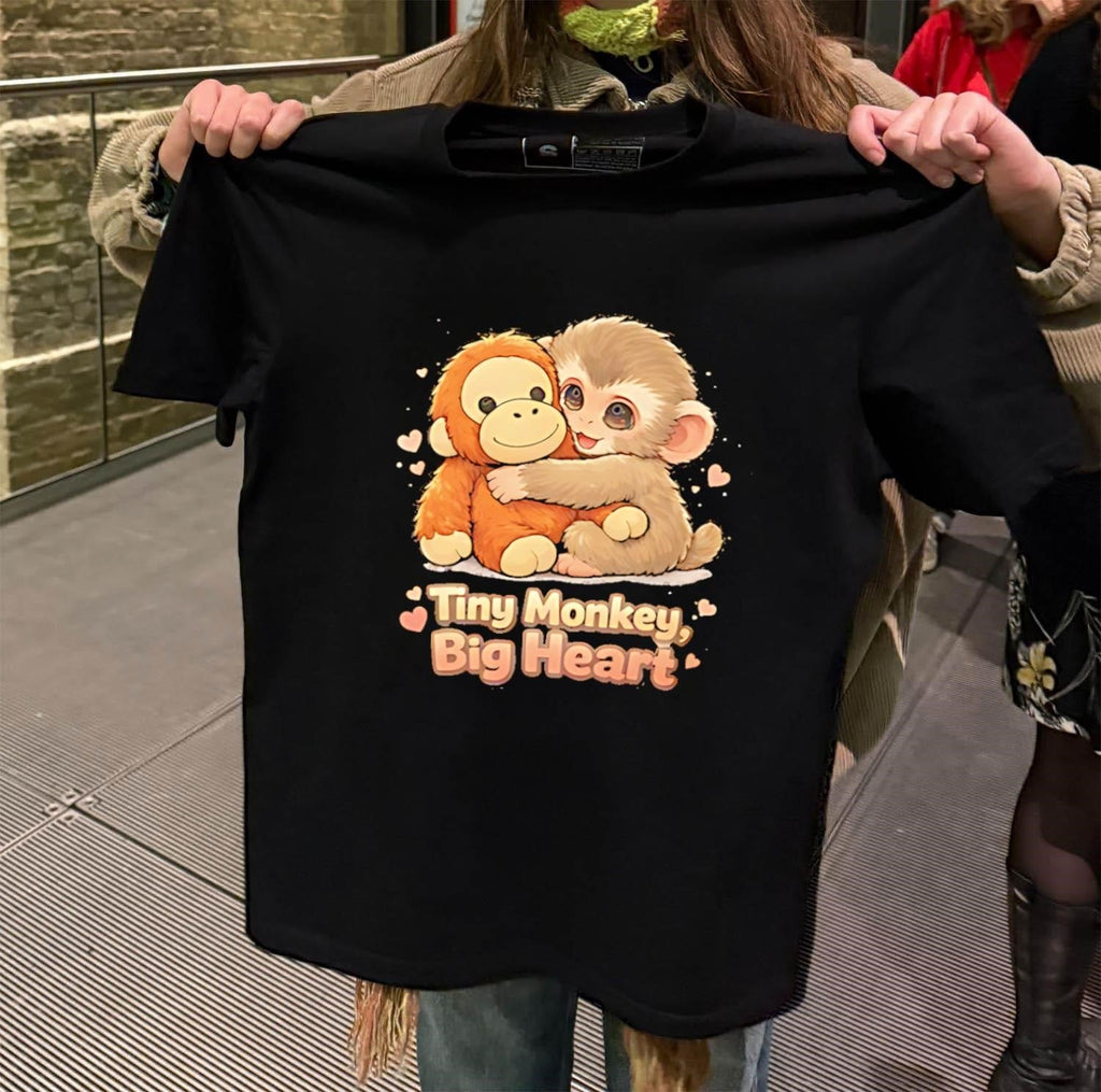 Tiny Monkey Big Heart brown hugging - Adult & Kids T-Shirts, Sweatshirts & Hoodies apparel design preview 2