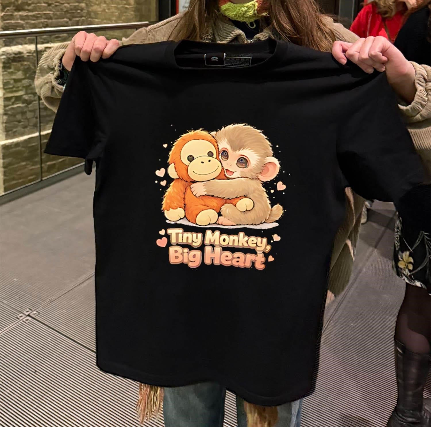 Tiny Monkey Big Heart brown hugging - Adult & Kids T-Shirts, Sweatshirts & Hoodies apparel design preview 2
