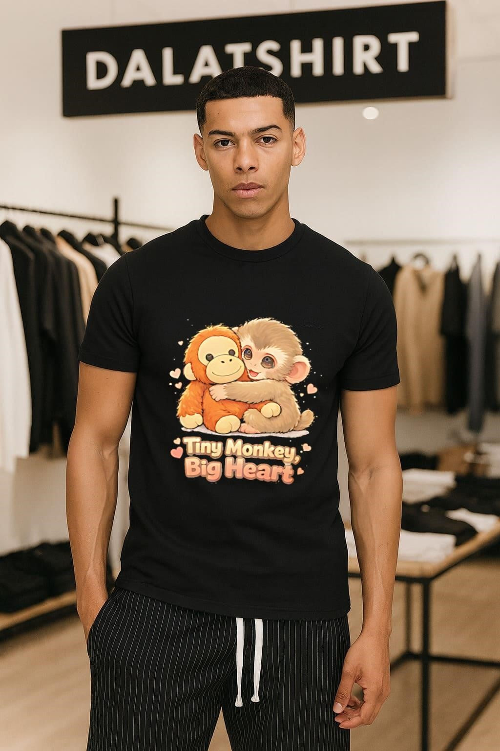 Tiny Monkey Big Heart brown hugging - Adult & Kids T-Shirts, Sweatshirts & Hoodies apparel design preview 1