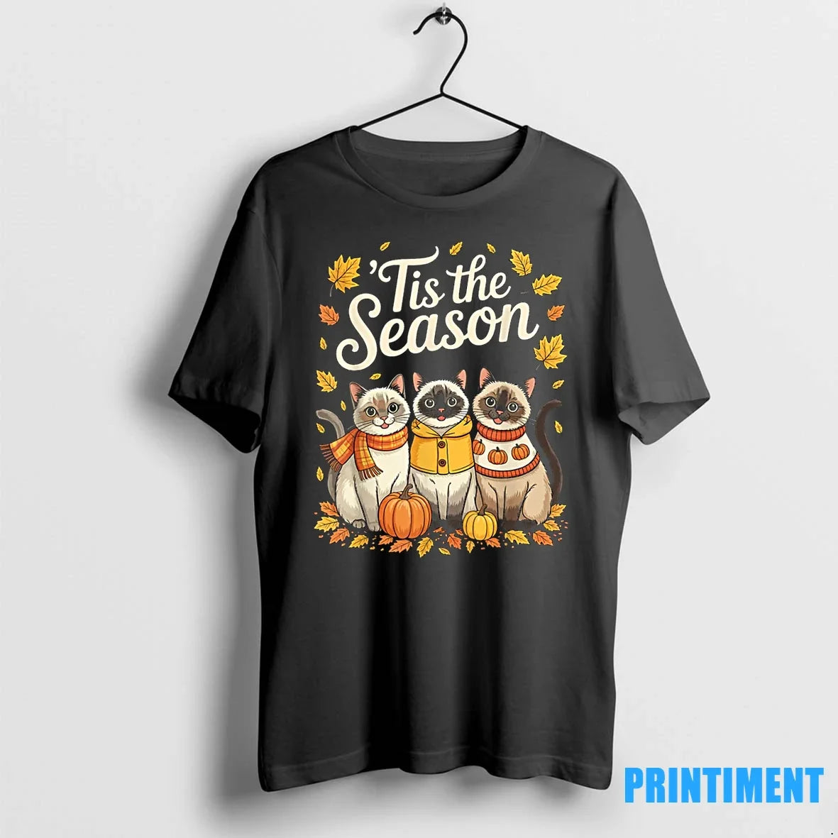 Tis The Season Siamese Cat Fall Autumn Pumpkin - Adult & Kids T-Shirts, Sweatshirts & Hoodies apparel design preview 1