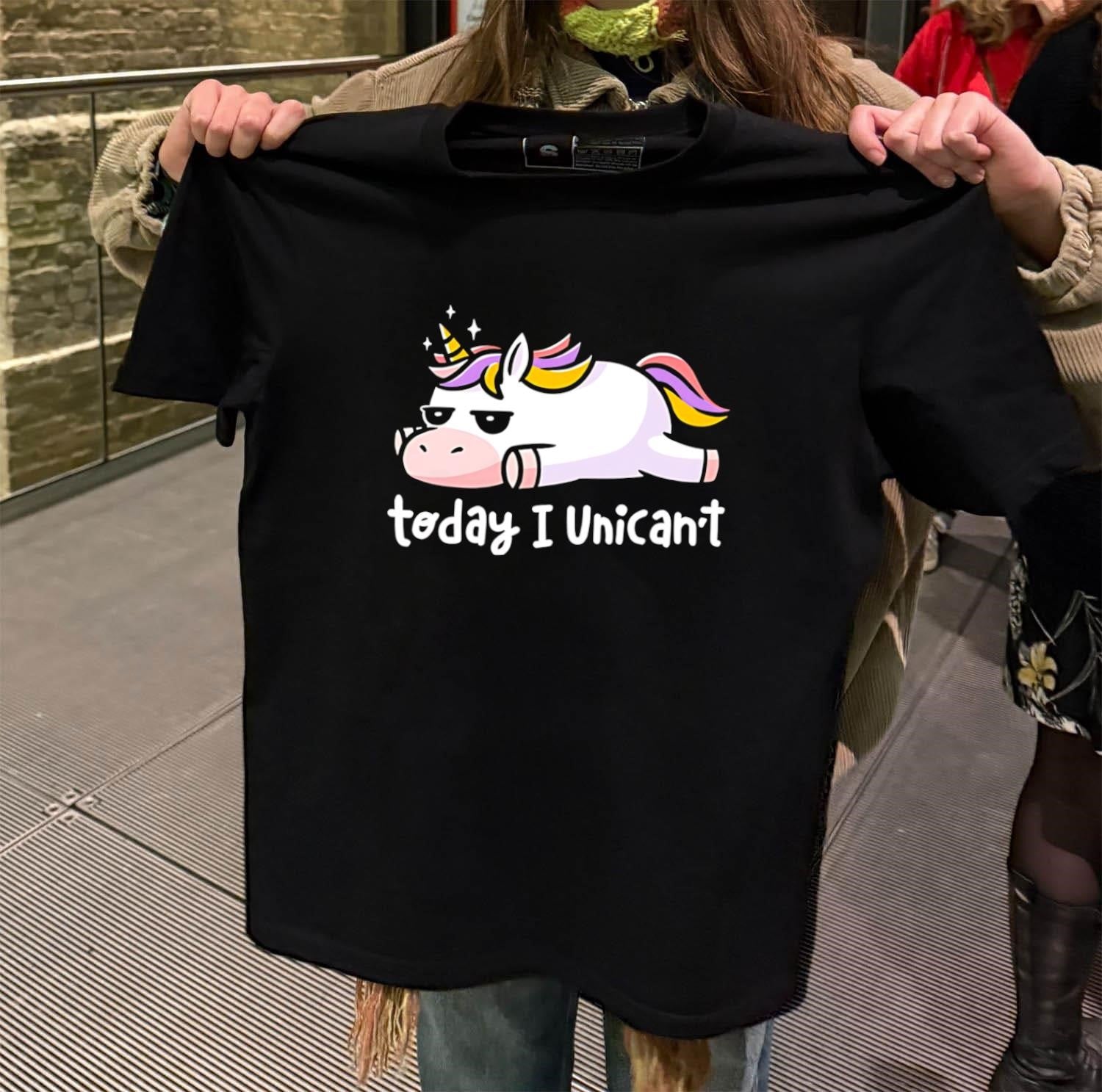 Today I Unicant Lazy Unicorn with Rainbow Hair - Adult & Kids T-Shirts, Sweatshirts & Hoodies apparel design preview 2