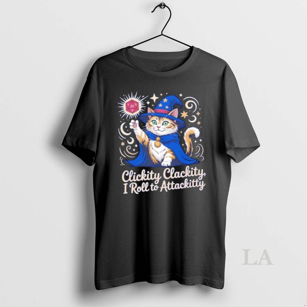 Top Clickity Clackity I Roll To Attackitty Cat Wizard - Adult & Kids T-Shirts, Sweatshirts & Hoodies apparel design preview 1