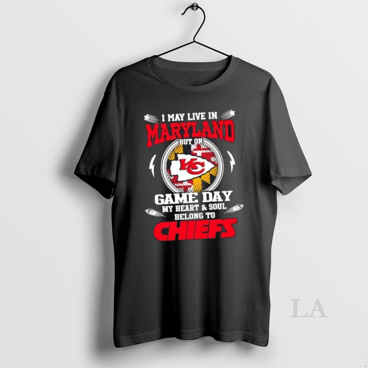 Top I May Live In Maryland But On Game Day My Heart - Adult & Kids T-Shirts, Sweatshirts & Hoodies apparel design preview 1