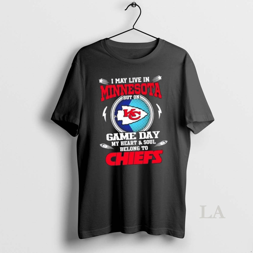 Top I May Live In Minnesota But On Game Day My Heart - Adult & Kids T-Shirts, Sweatshirts & Hoodies apparel design preview 1