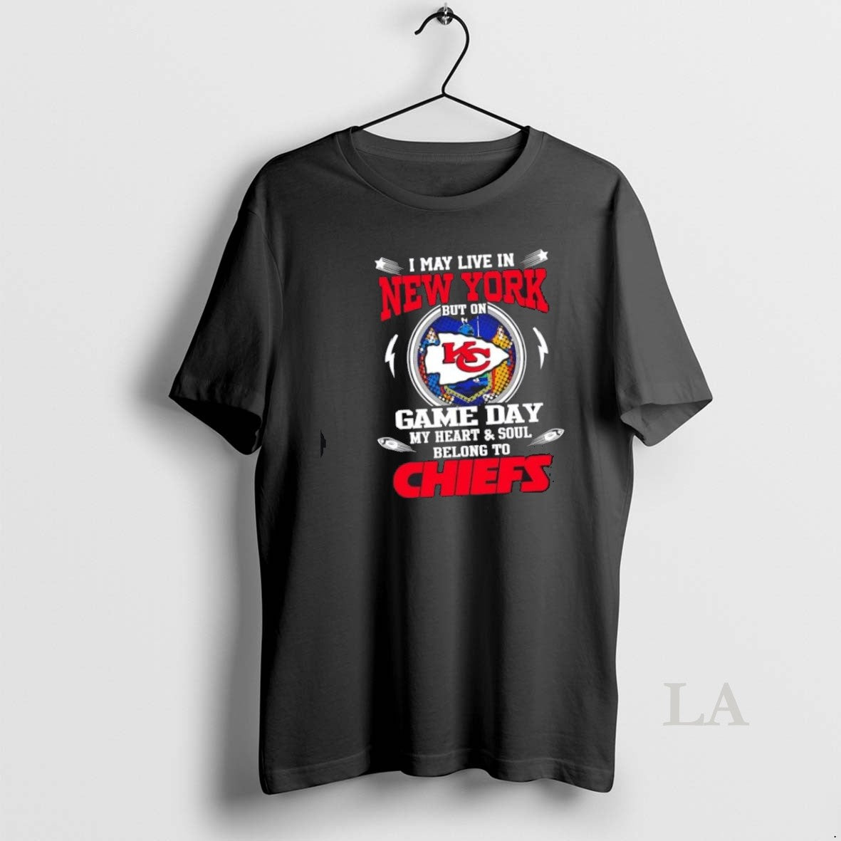 Top I May Live In New York But On Game Day My Heart - Adult & Kids T-Shirts, Sweatshirts & Hoodies apparel design preview 1