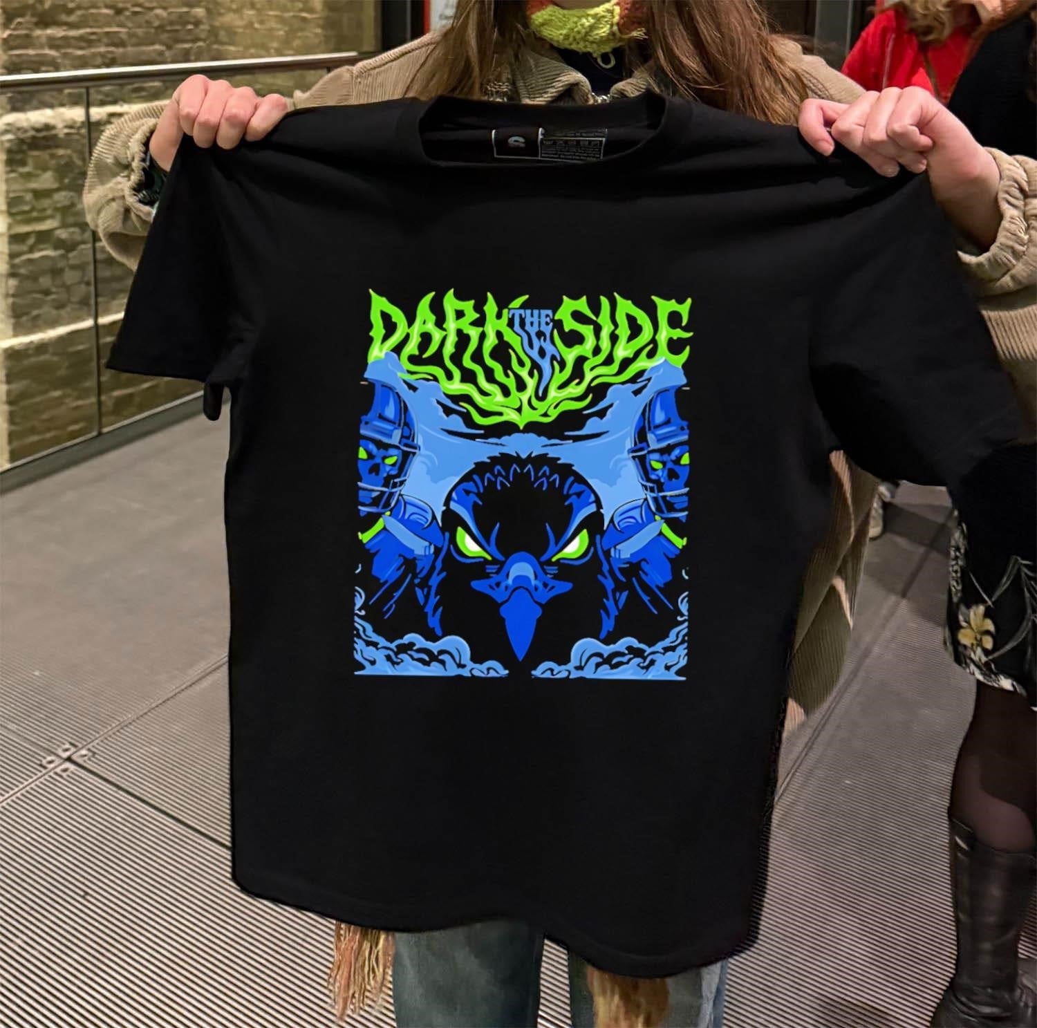 The Dark Side Neon Green Text Evil Hawk Skulls - Adult & Kids T-Shirts, Sweatshirts & Hoodies apparel design preview 2