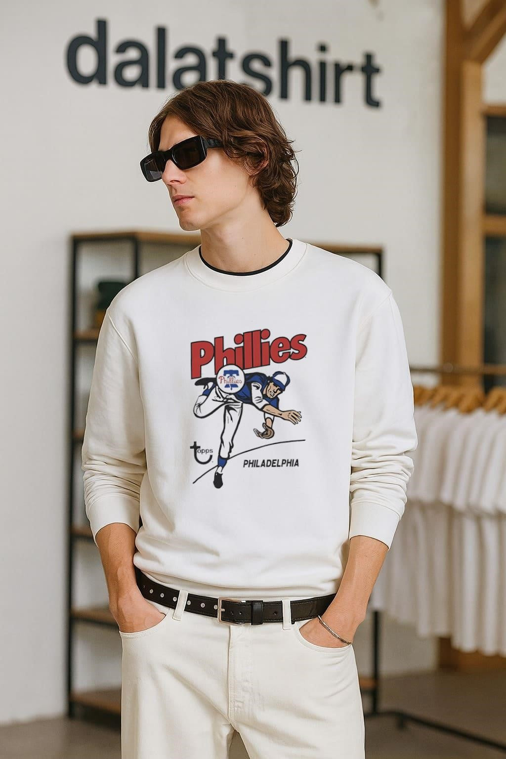 Topps Philadelphia Phillies Baseball Pitcher Logo - Adult & Kids T-Shirts, Sweatshirts & Hoodies apparel design preview 2