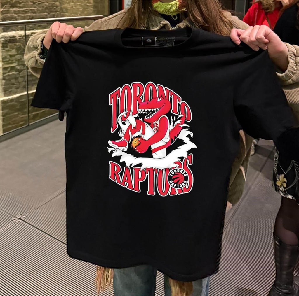 Toronto Raptors Red Dinosaur Mascot Ripping Through - Adult & Kids T-Shirts, Sweatshirts & Hoodies apparel design preview 2