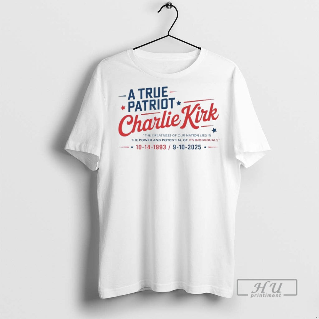 Trending A True Patriot Charlie Kirk 1993 2025 Mens - Adult & Kids T-Shirts, Sweatshirts & Hoodies apparel design preview 1