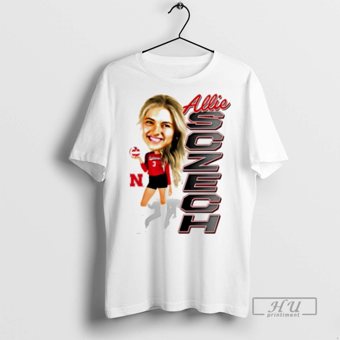 Trending Allie Sczech Nebraska Volleyball Caricature - Adult & Kids T-Shirts, Sweatshirts & Hoodies apparel design preview 1