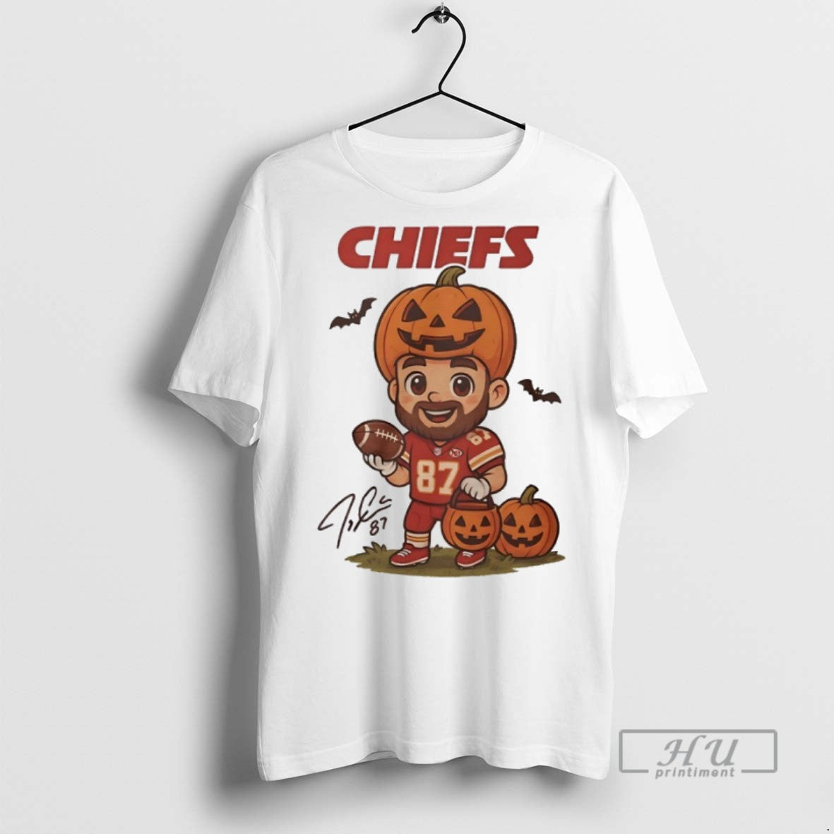 Trending Chiefs Travis Kelce Pumpkin Halloween 2025 - Adult & Kids T-Shirts, Sweatshirts & Hoodies apparel design preview 1