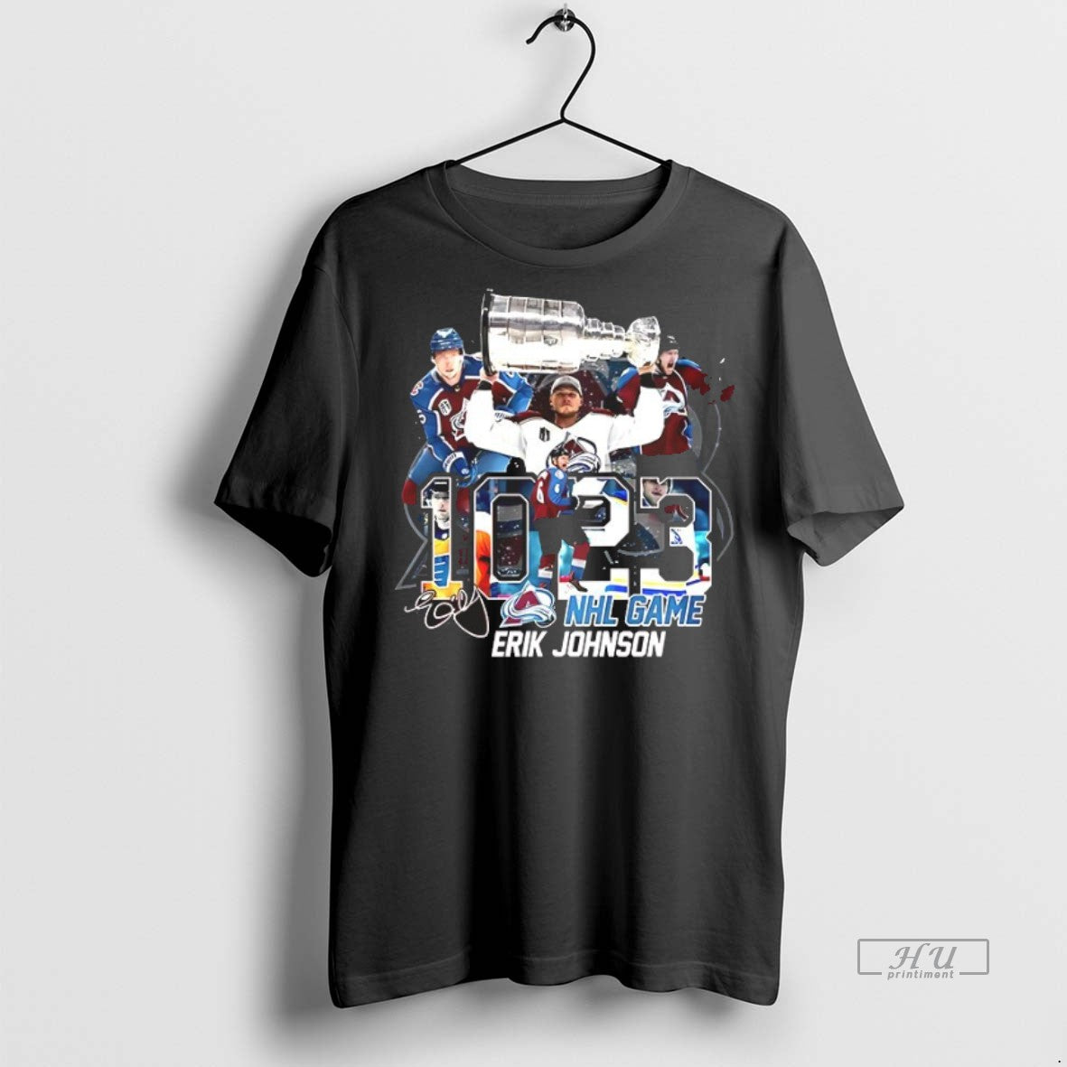 Trending Colorado Avalanche Erik Johnson Celebrate - Adult & Kids T-Shirts, Sweatshirts & Hoodies apparel design preview 1
