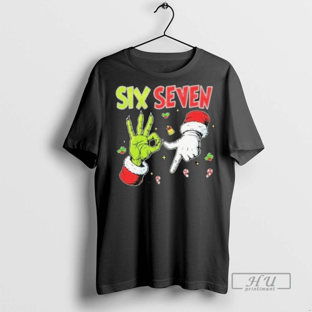 Trending Grinch And Santa Hands Six Seven Christmas - Adult & Kids T-Shirts, Sweatshirts & Hoodies apparel design preview 1