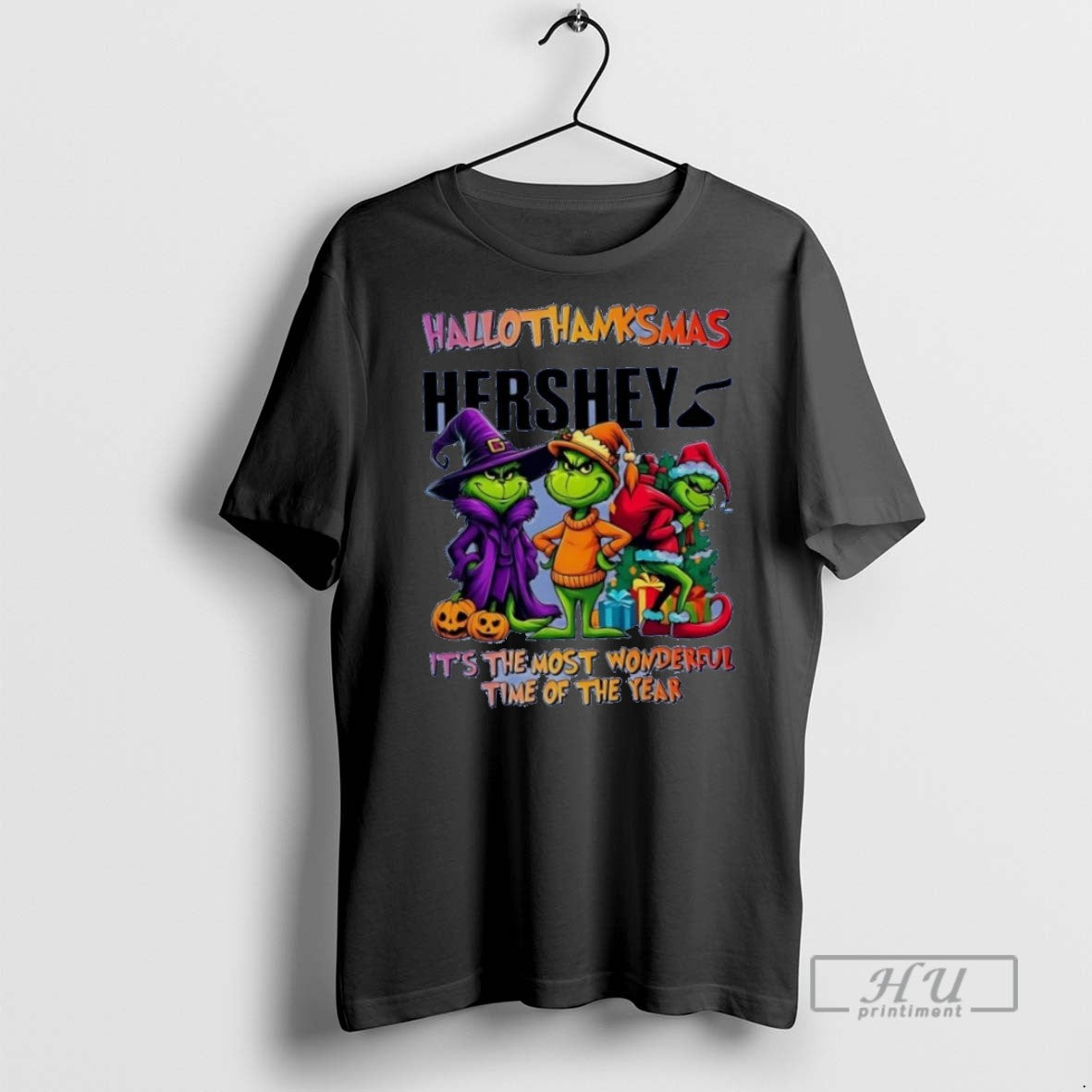 Trending Grinch Hallothanksmas Hershey Most Wonderful - Adult & Kids T-Shirts, Sweatshirts & Hoodies apparel design preview 1