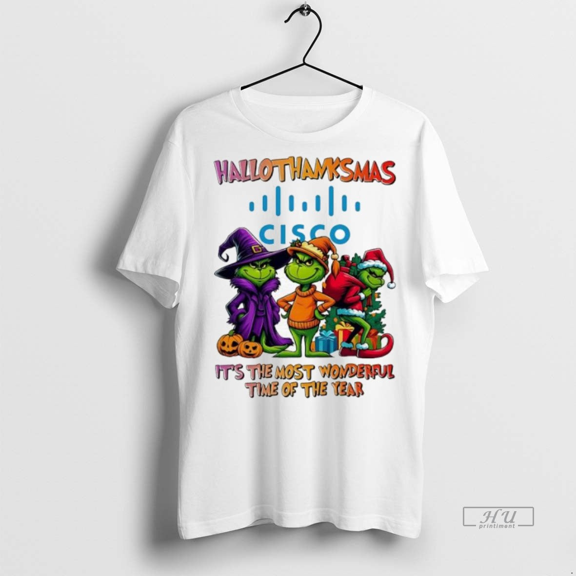 Trending Grinch Hallothanksmas X Cisco Systems Inc - Adult & Kids T-Shirts, Sweatshirts & Hoodies apparel design preview 1