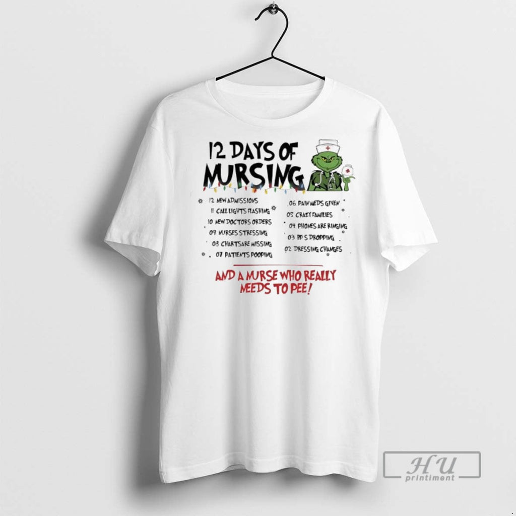 Trending Grinch Nurse Christmas 12 Days Of Nursing - Adult & Kids T-Shirts, Sweatshirts & Hoodies apparel design preview 1