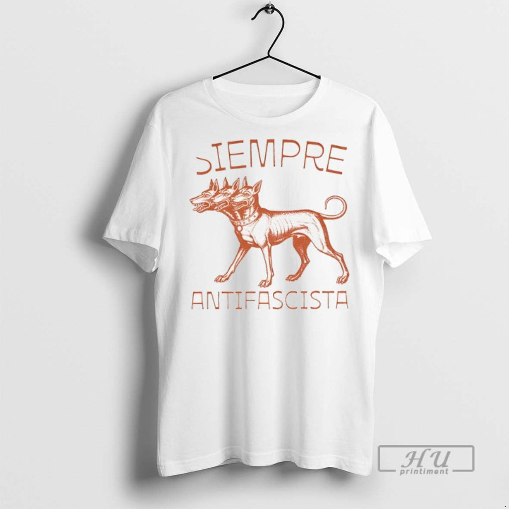 Trending Linocut 3 Headed Dog Siempre Antifascista - Adult & Kids T-Shirts, Sweatshirts & Hoodies apparel design preview 1