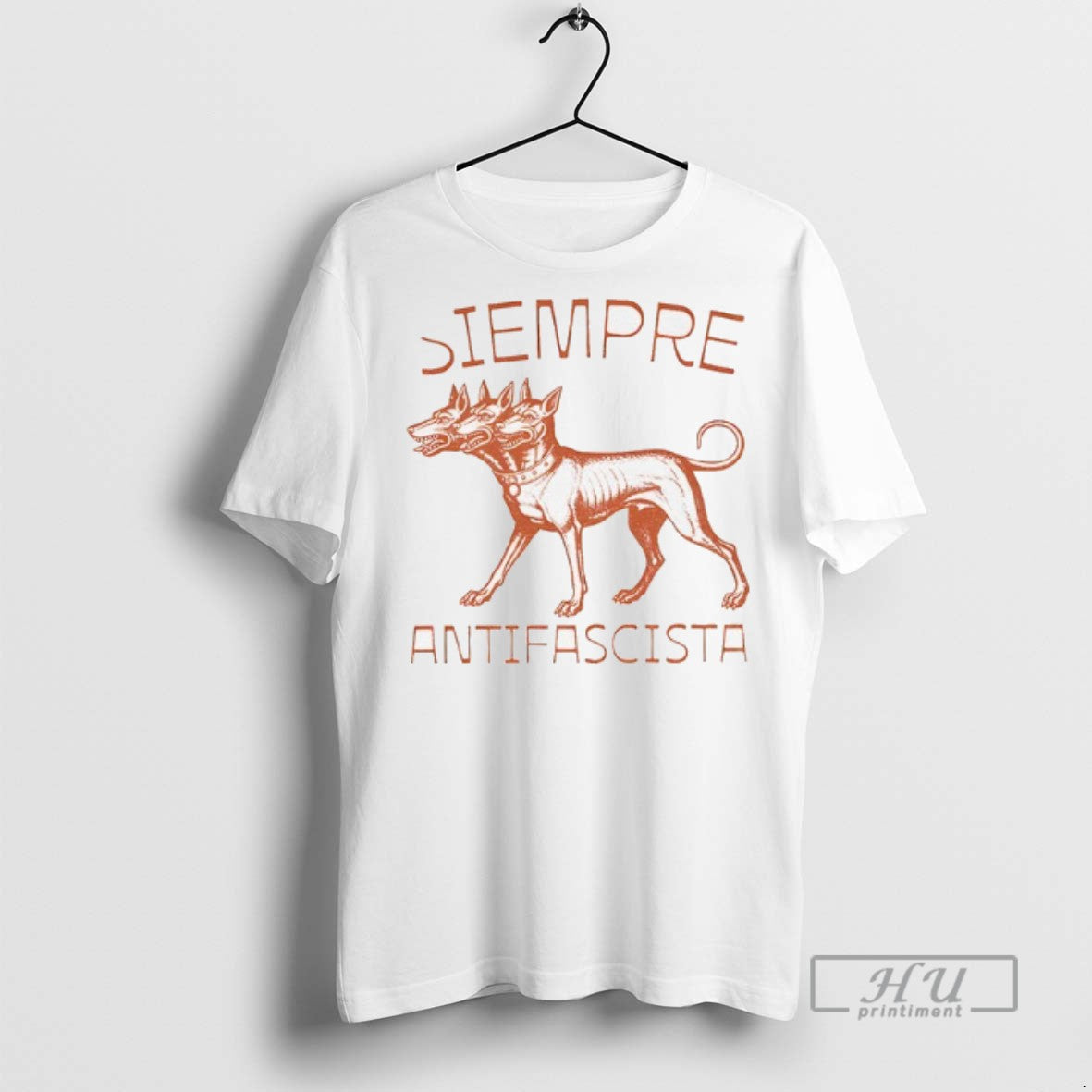 Trending Linocut 3 Headed Dog Siempre Antifascista - Adult & Kids T-Shirts, Sweatshirts & Hoodies apparel design preview 1