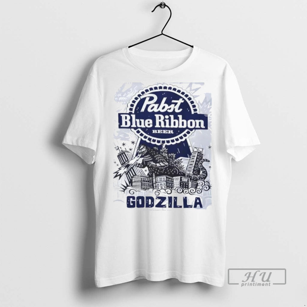 Trending Official Pabst Blue Ribbon Beer Godzilla - Adult & Kids T-Shirts, Sweatshirts & Hoodies apparel design preview 1