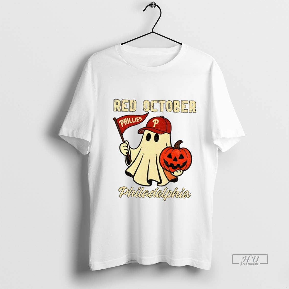 Trending Officials Phillies Halloween Ghost Red - Adult & Kids T-Shirts, Sweatshirts & Hoodies apparel design preview 1
