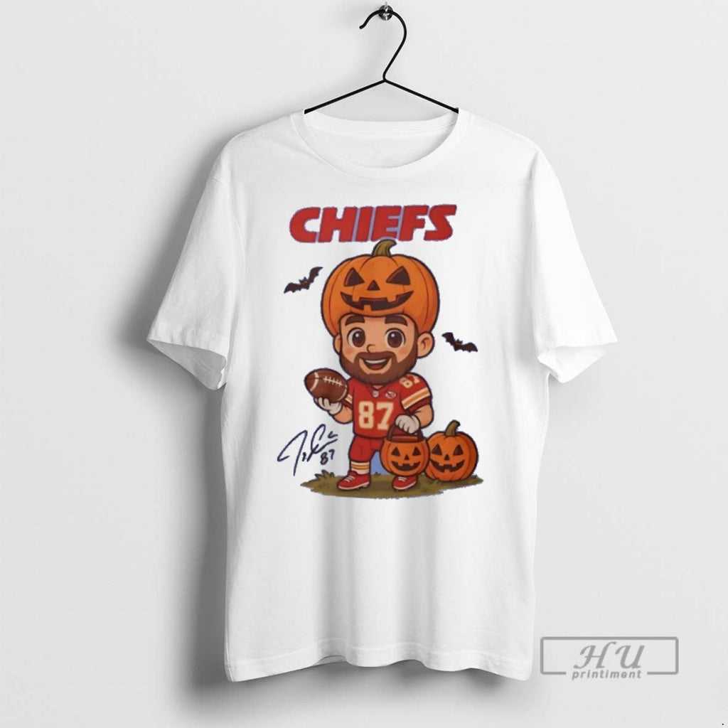 Trending Travis Kelce Pumpkin Trick Or Treat Kansas - Adult & Kids T-Shirts, Sweatshirts & Hoodies apparel design preview 1